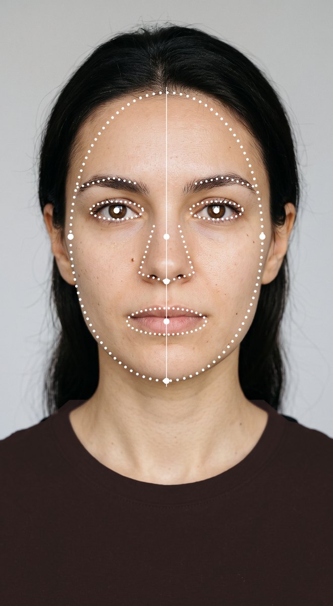 Facial features mapped with lines